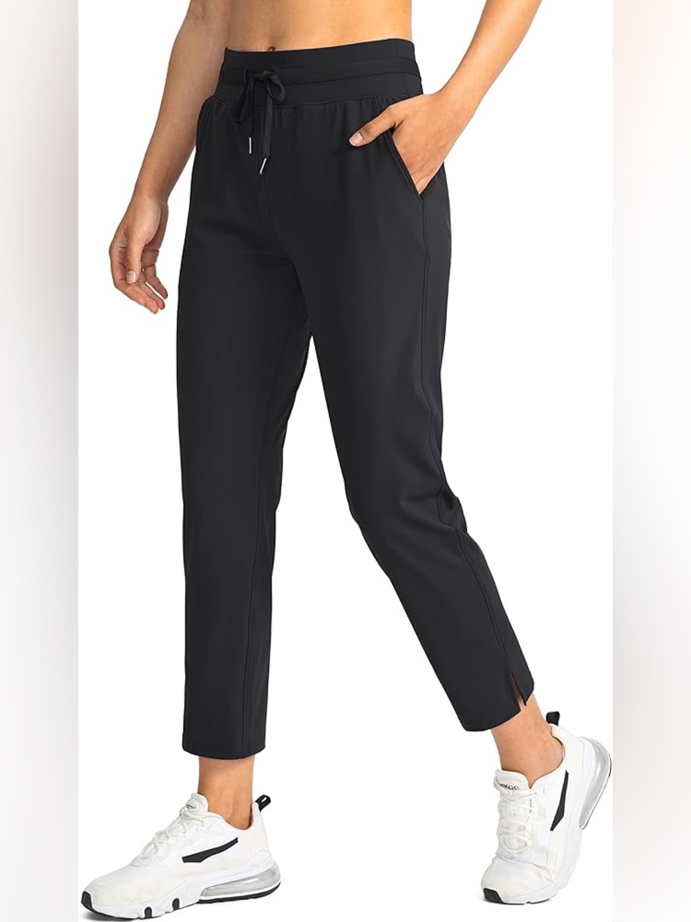 Women's Black Ankle-Length Slim Drawstring Pants